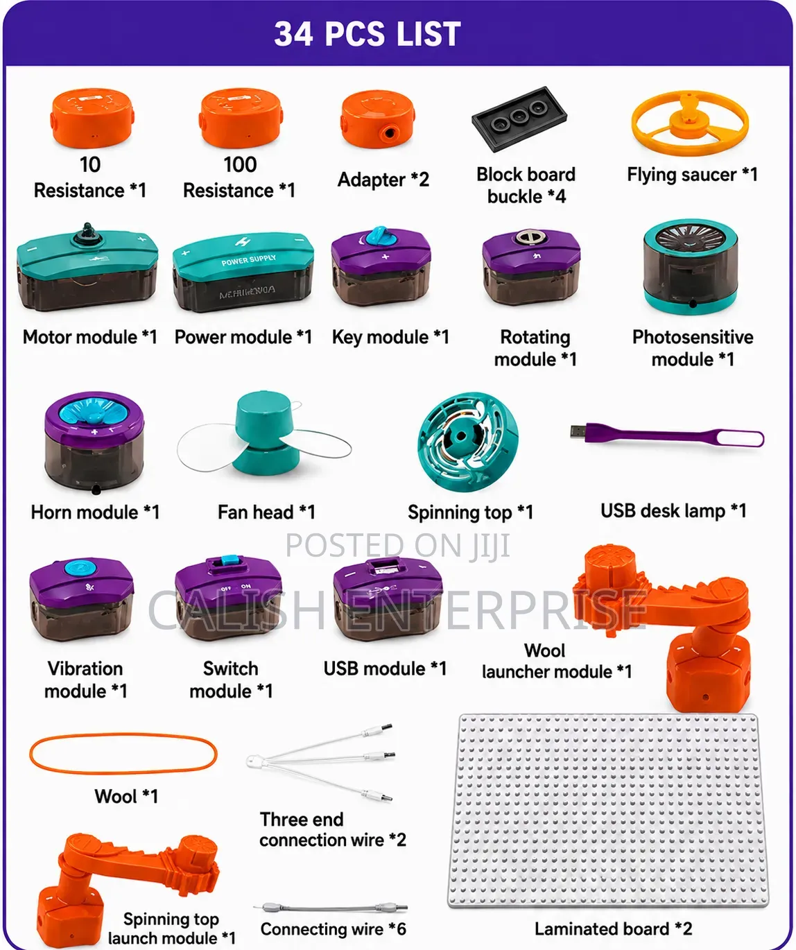 🧠 34PCS Electronic Circuit Learning Kit – 70+ Projects for Kids