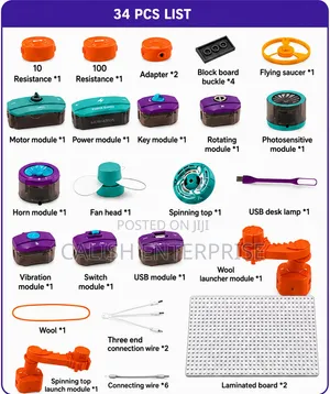 🧠 34PCS Electronic Circuit Learning Kit – 70+ Projects for Kids