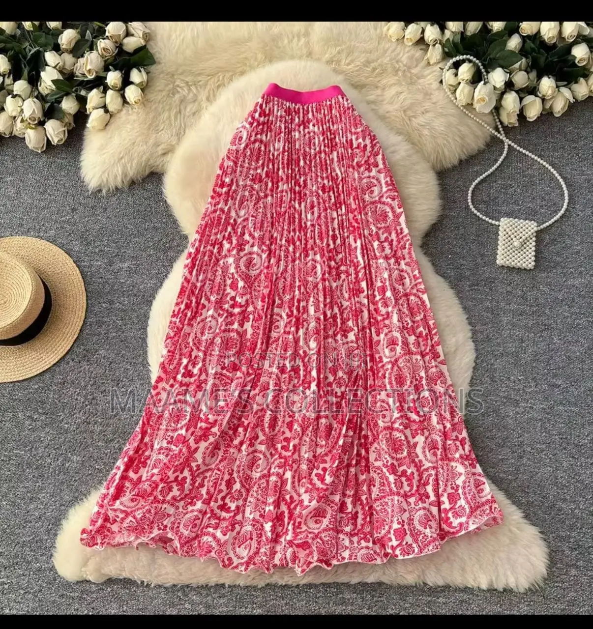 Women’s Patterned Long Pleated High-Waisted Skirt With Elastic Band