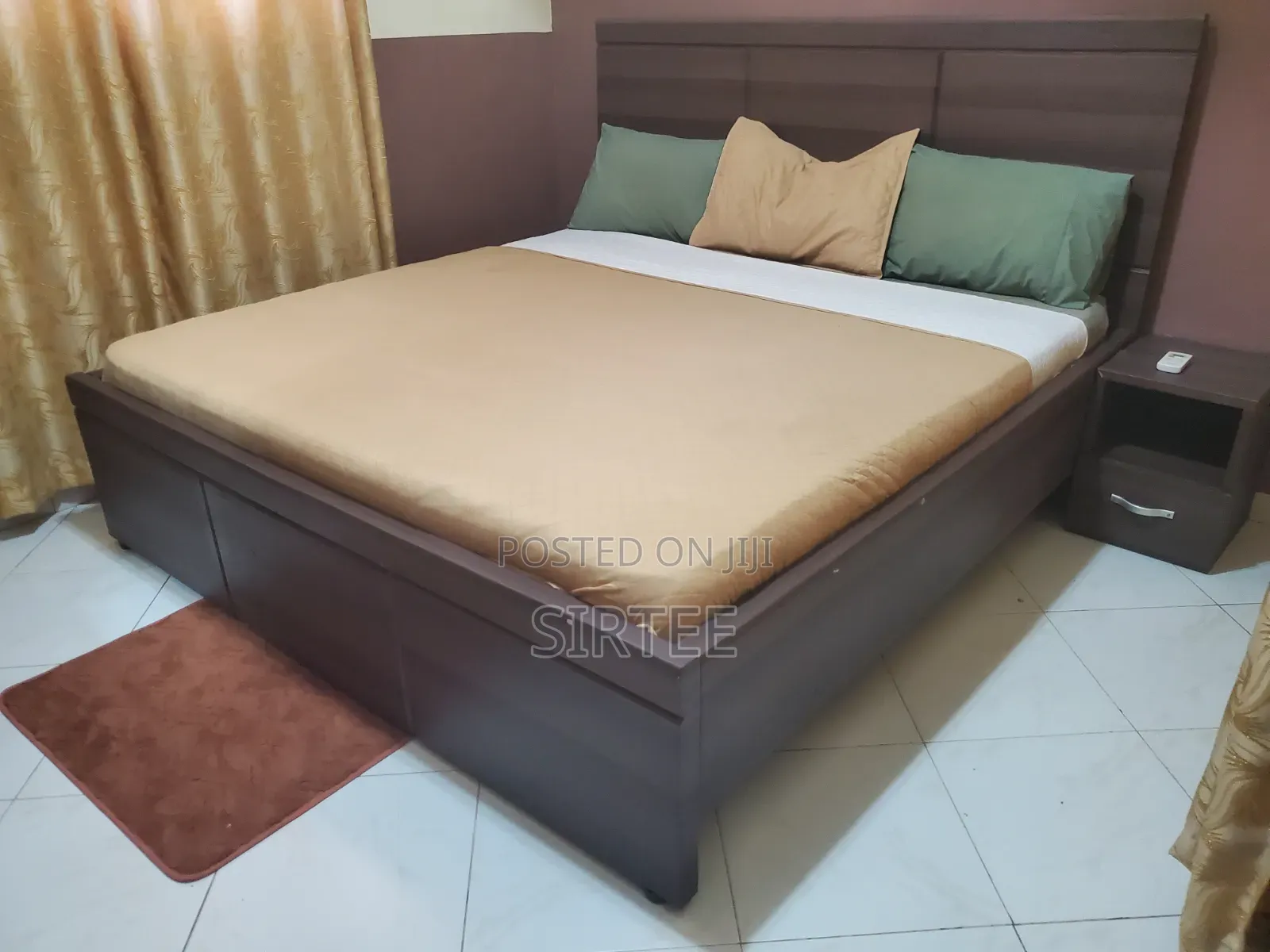 African Queen Bed,Mattress, Side Table-Relocation Sale.