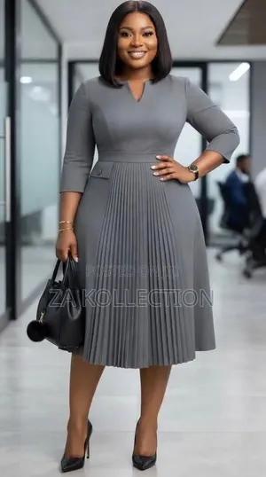 Women's Simple Office Dress With Flare Pleats