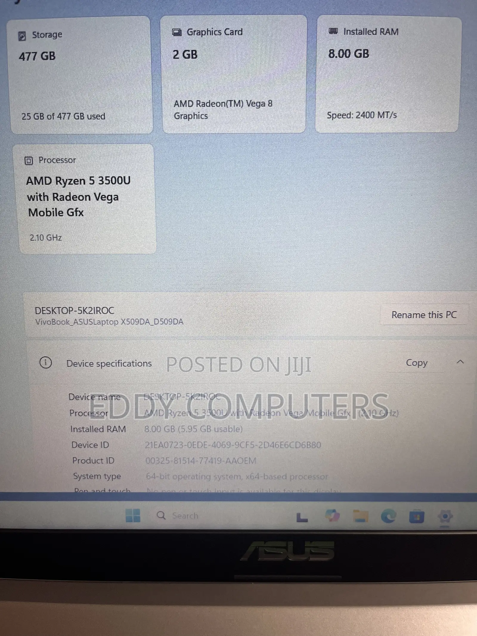 Laptop Asus Vivobook 15 8GB AMD Ryzen 5 SSD 512GB
