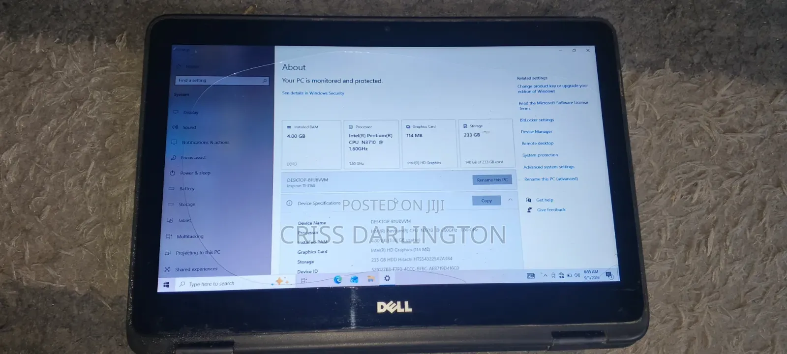 Laptop Dell Inspiron 11 3000 4GB Intel Pentium HDD 256GB