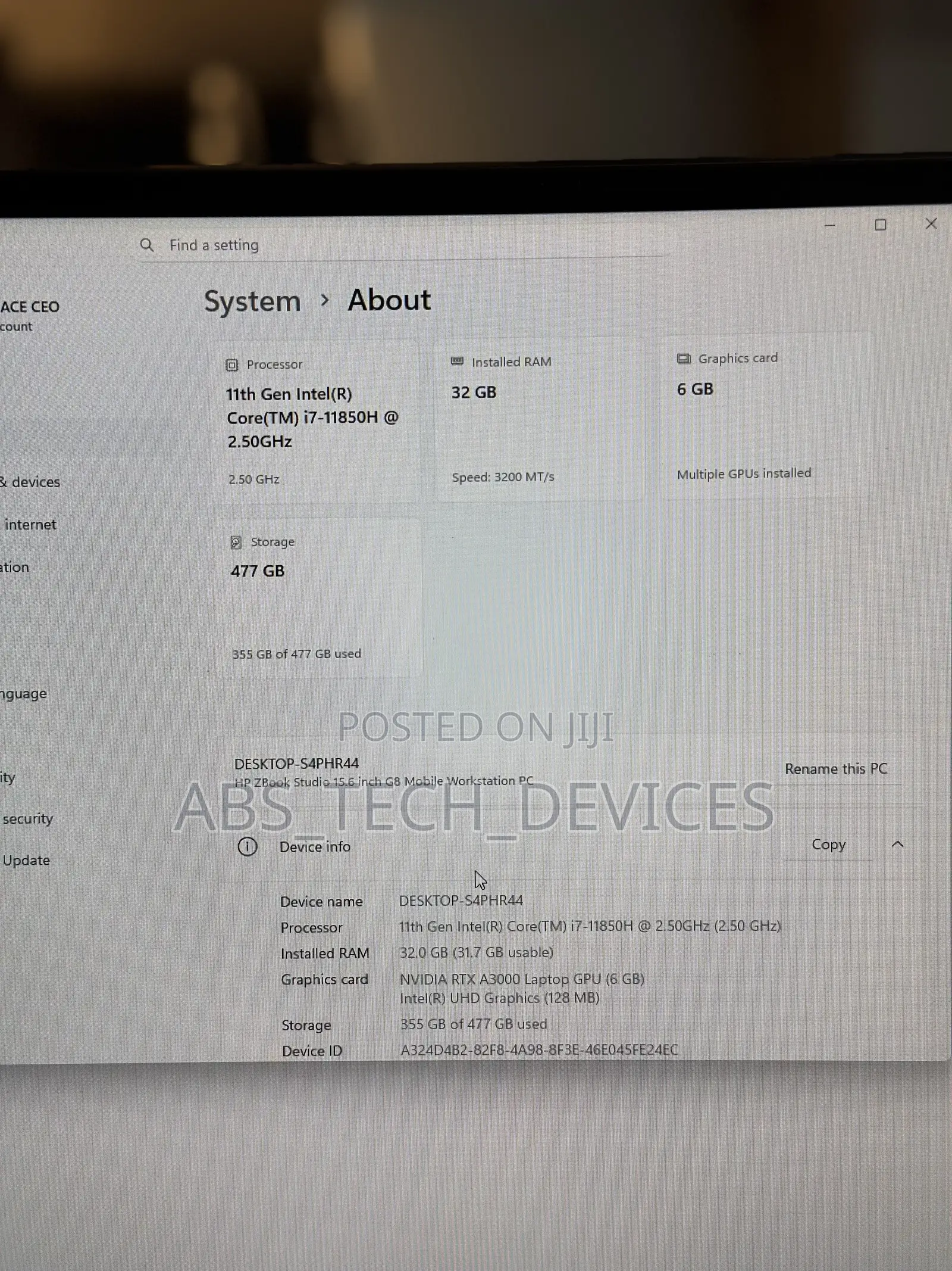 Laptop HP ZBook Studio G8 32GB Intel Core i7 SSD 512GB