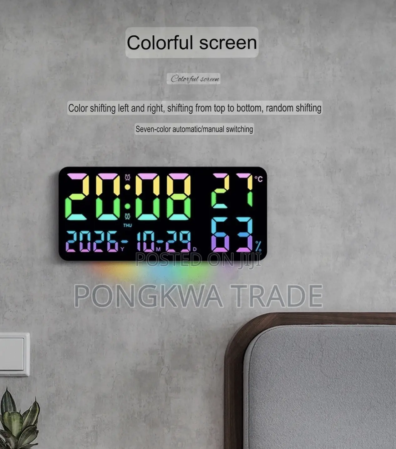 RGB Digital Wall Clock, 12 Color-Changing Clock With Remote Control,
