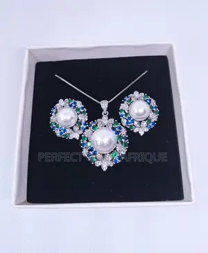 Zirconia Rounded Pearl Necklace and Earring Set