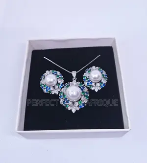 Zirconia Rounded Pearl Necklace and Earring Set