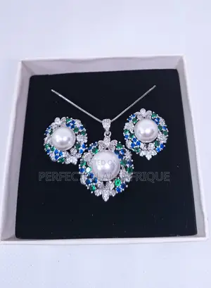 Zirconia Rounded Pearl Necklace and Earring Set