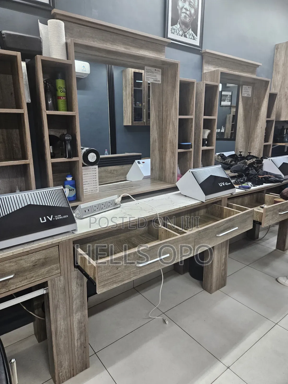 2 Barber Work Stations. . Very Nice Wood Barber Work Station
