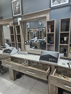 2 Barber Work Stations. . Very Nice Wood Barber Work Station