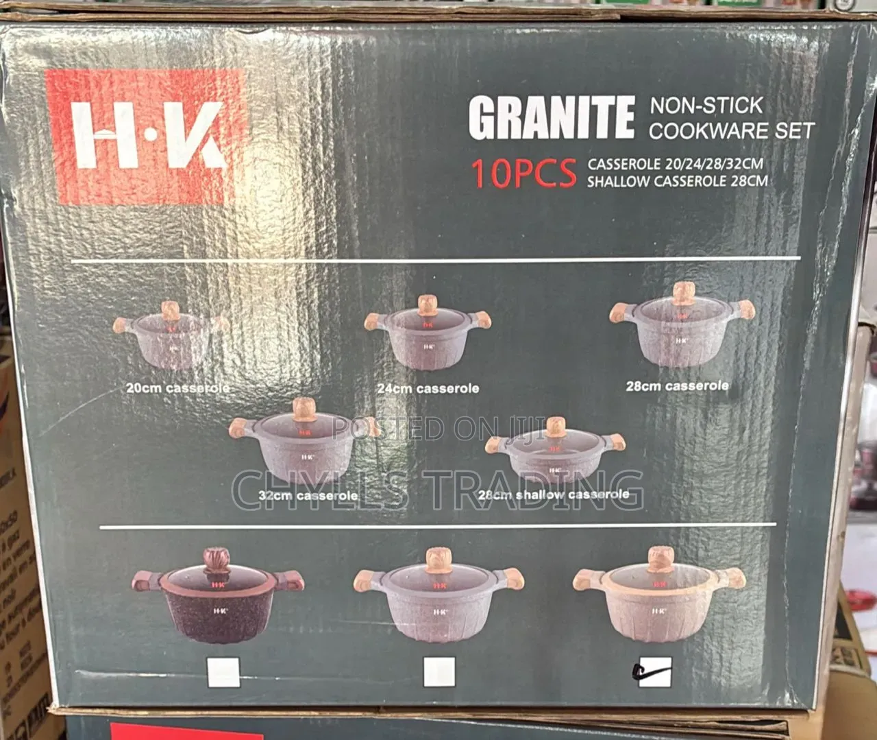 H-K 10PCS Granite Non-Stick Cookware Set – 20/24/28/32cm