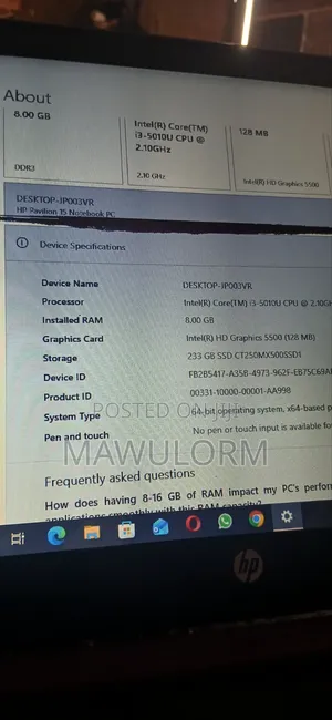 Laptop HP 252 G3 8GB Intel Core i3 HDD+SSD 250GB