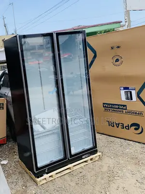 Unique PVC-801-27AA Pearl 690-Liter Double-Door Glass Display Fridge