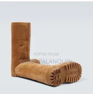 Brown Suede Balenciaga Alaska Fur High Boots a Track Sole Round Toe