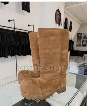 Brown Suede Balenciaga Alaska Fur High Boots a Track Sole Round Toe