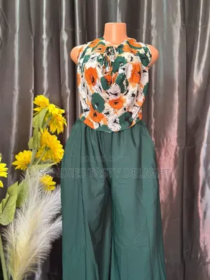 Two Piece Floral Hatler Top & Palazzo Pants Set