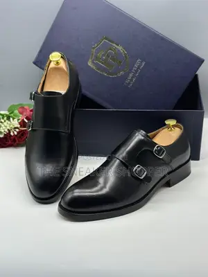 Double Monk Strap Formal Shoe - Black Leather