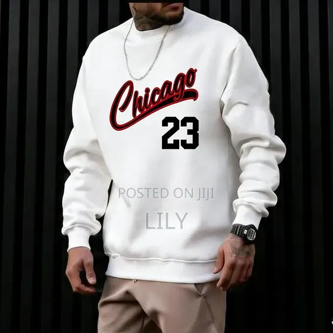 Men's White Chicago 23 Printed Crewneck Sweatshirt
