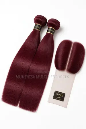 Burgundy Bone Straight – 10” 2 Bundles + 10” 2×6 Closure