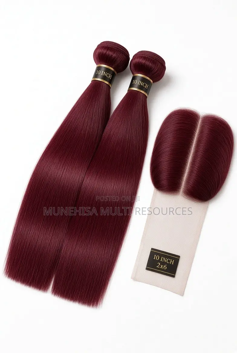 Burgundy Bone Straight – 10” 2 Bundles + 10” 2×6 Closure
