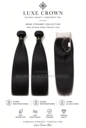 Natural Black Bone Straight – 10” 2 Bundles + 12” 2×6 Closure