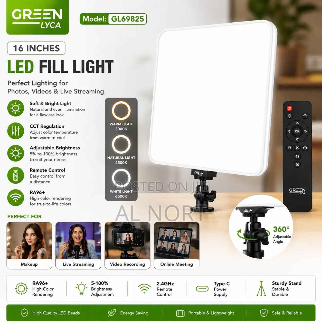 Green Lyca 19-Inch LED Fill Light – Adjustable CCT Brightness