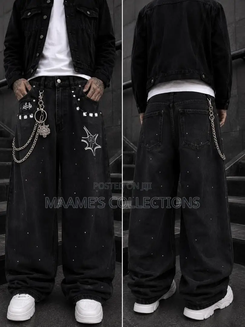 Men’s Light-Wash, Wide-Leg Baggy Denim Jeans