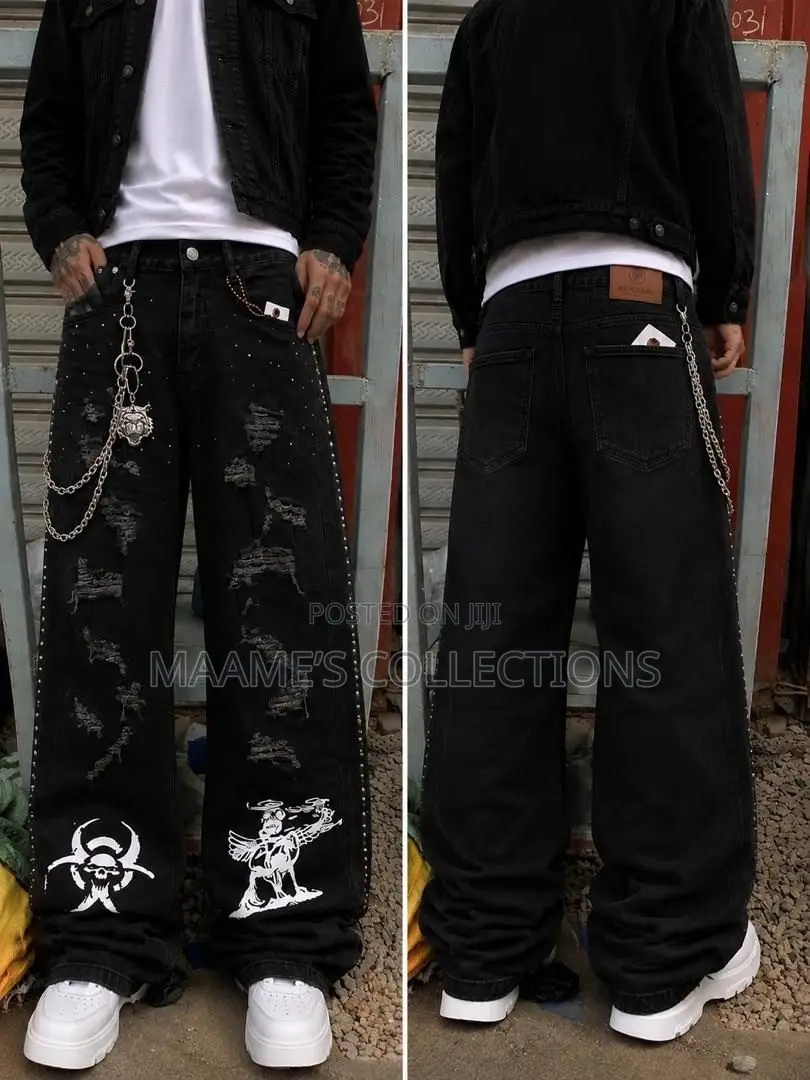 Men’s Light-Wash, Wide-Leg Baggy Denim Jeans