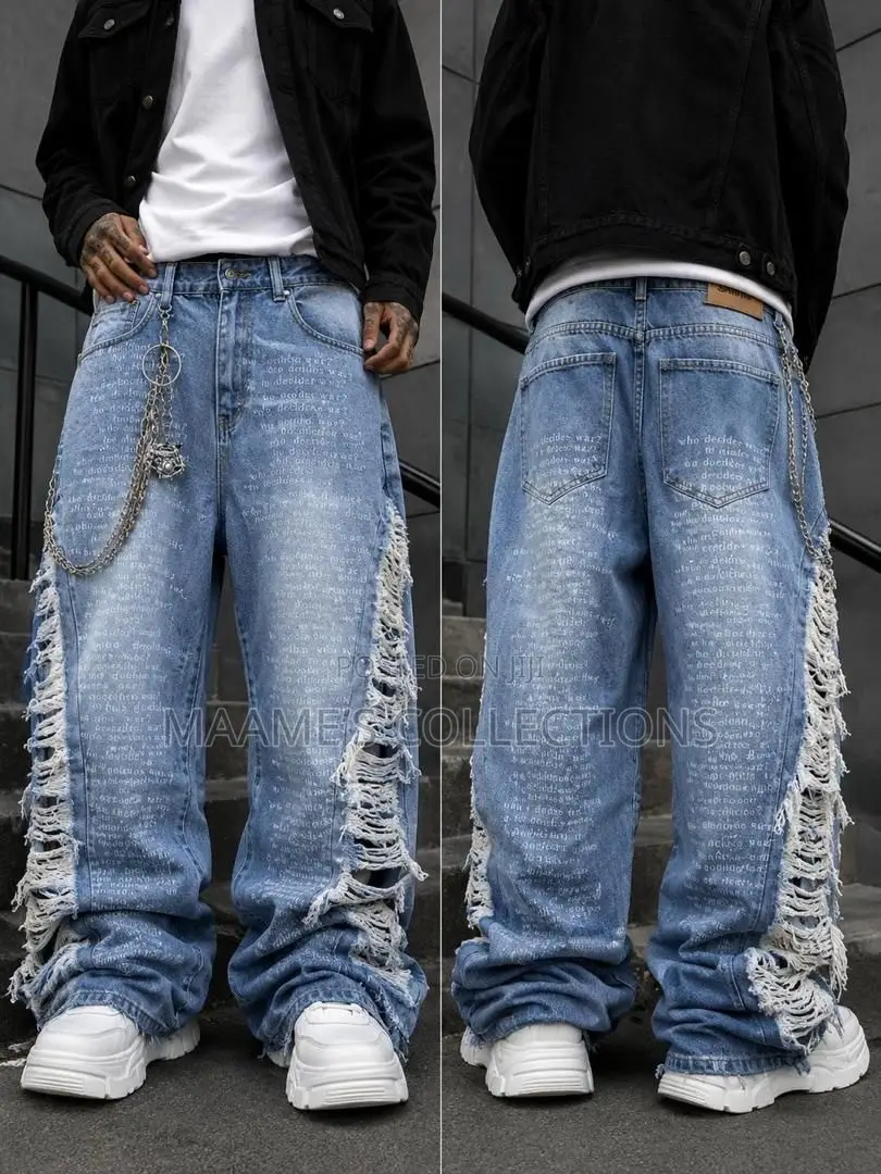 Men’s Light-Wash, Wide-Leg Baggy Denim Jeans