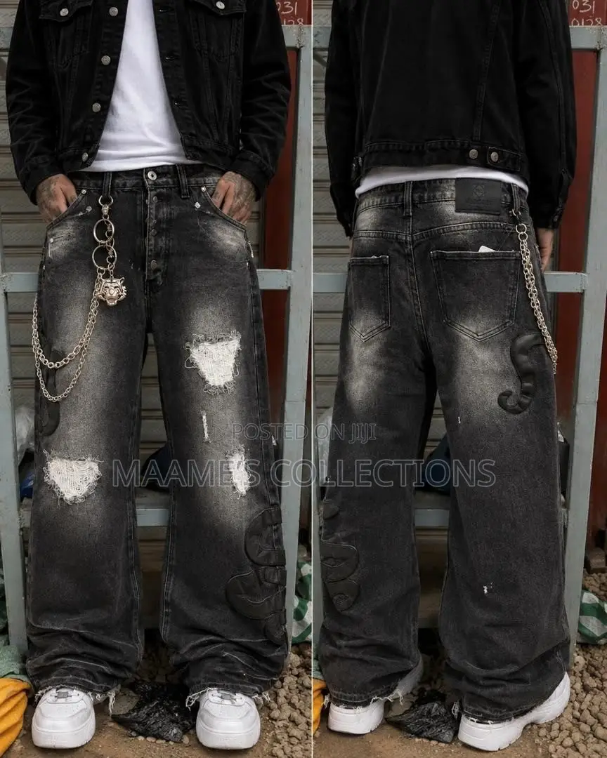 Men’s Light-Wash, Wide-Leg Baggy Denim Jeans