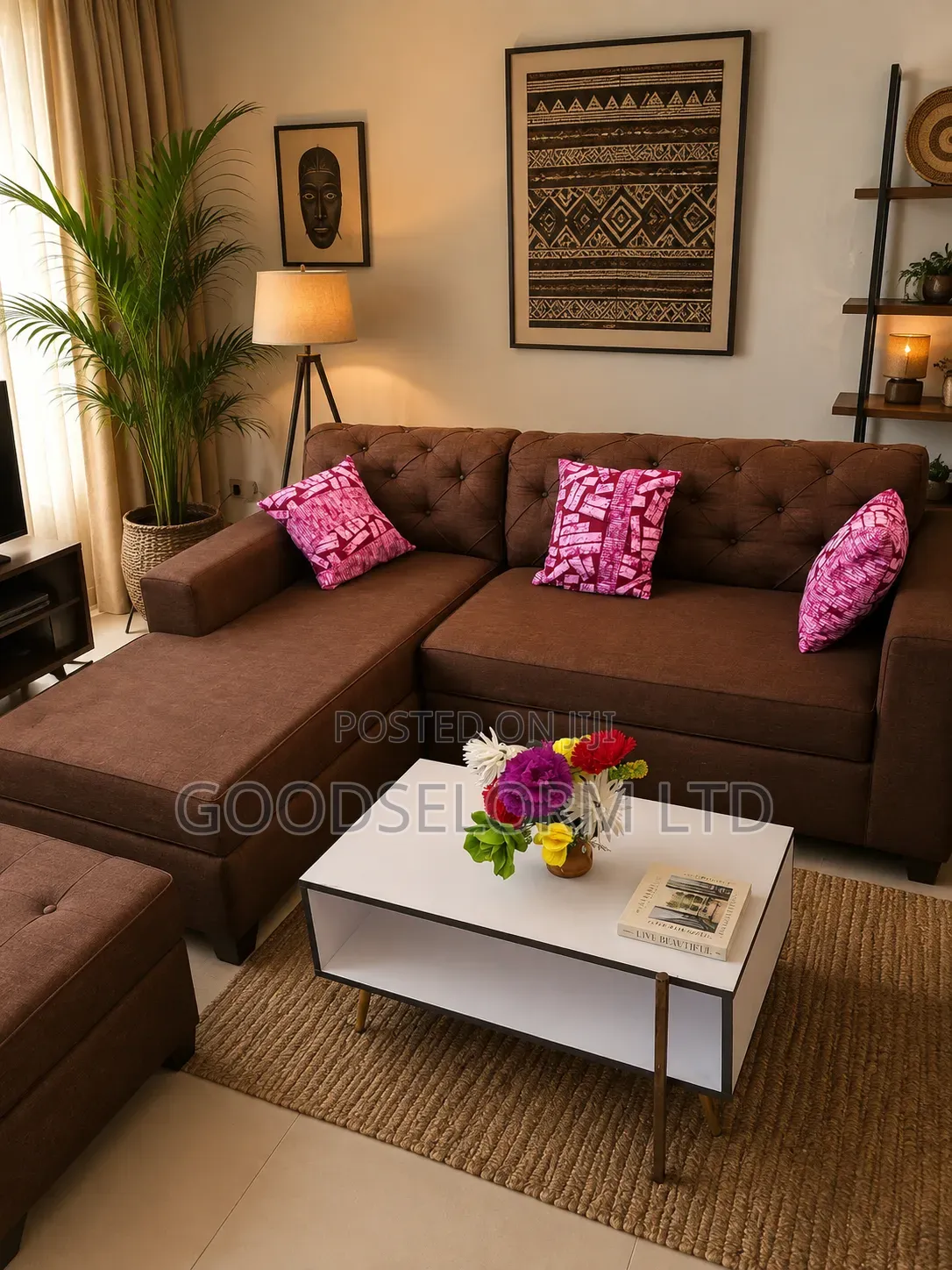 Sofa Bed Furniture Couch  Plus Center Table With Flowers