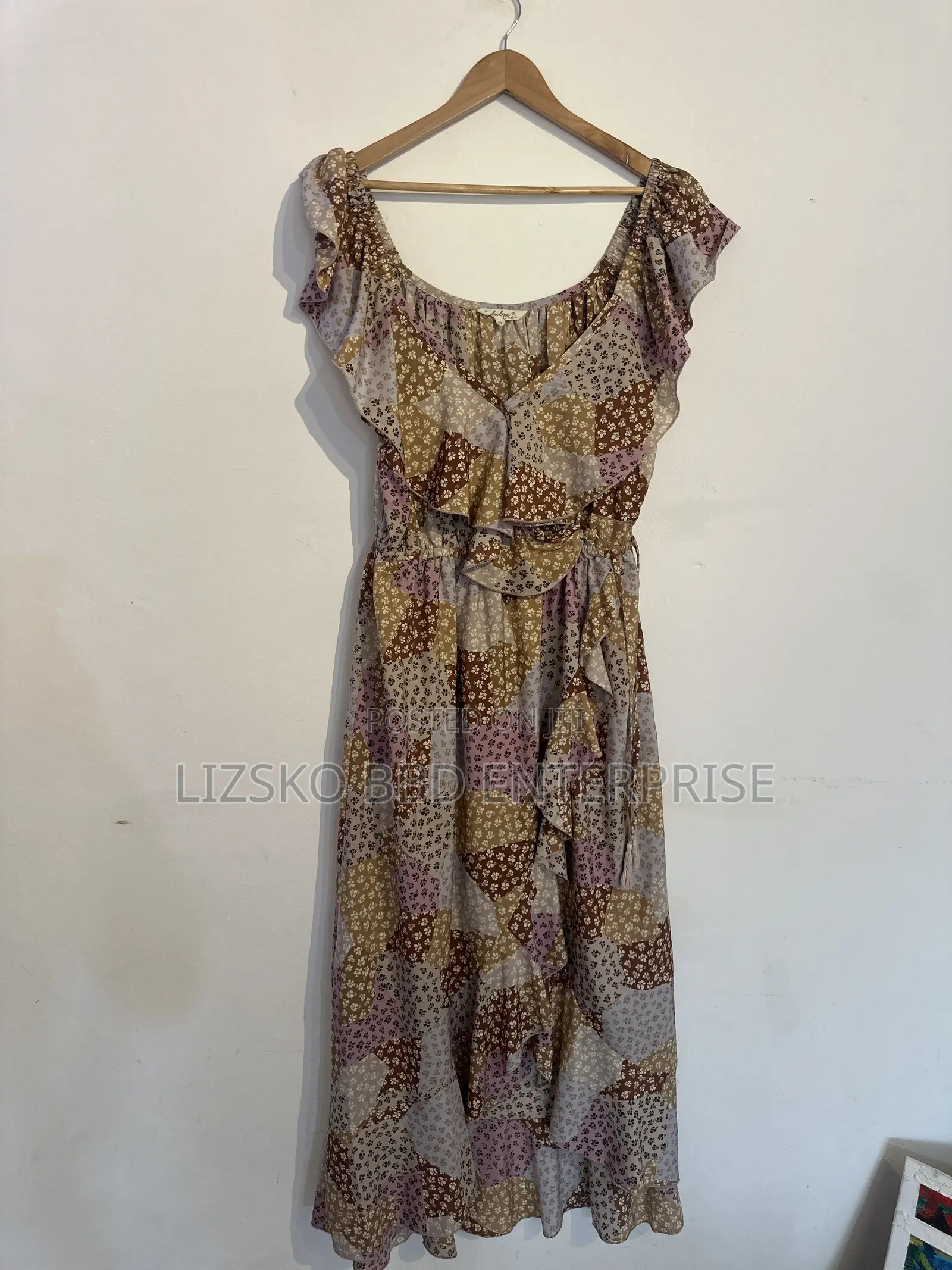 Flowy Midi Dress Featuring a Multi-Pattern Floral Print