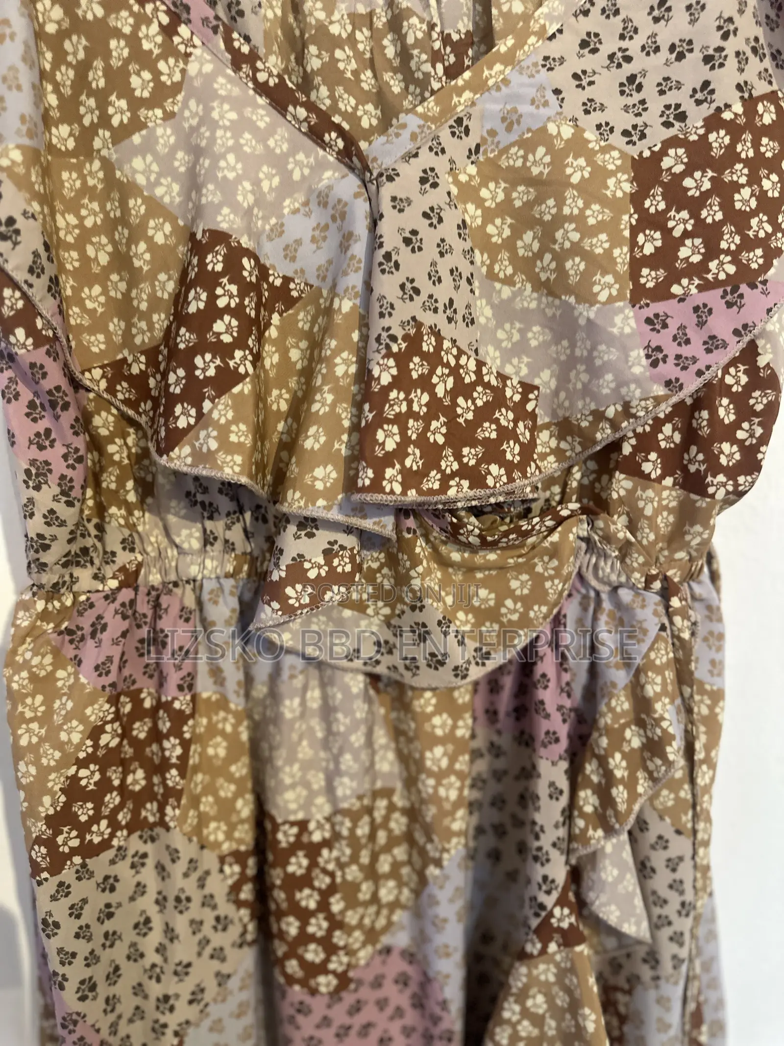 Flowy Midi Dress Featuring a Multi-Pattern Floral Print