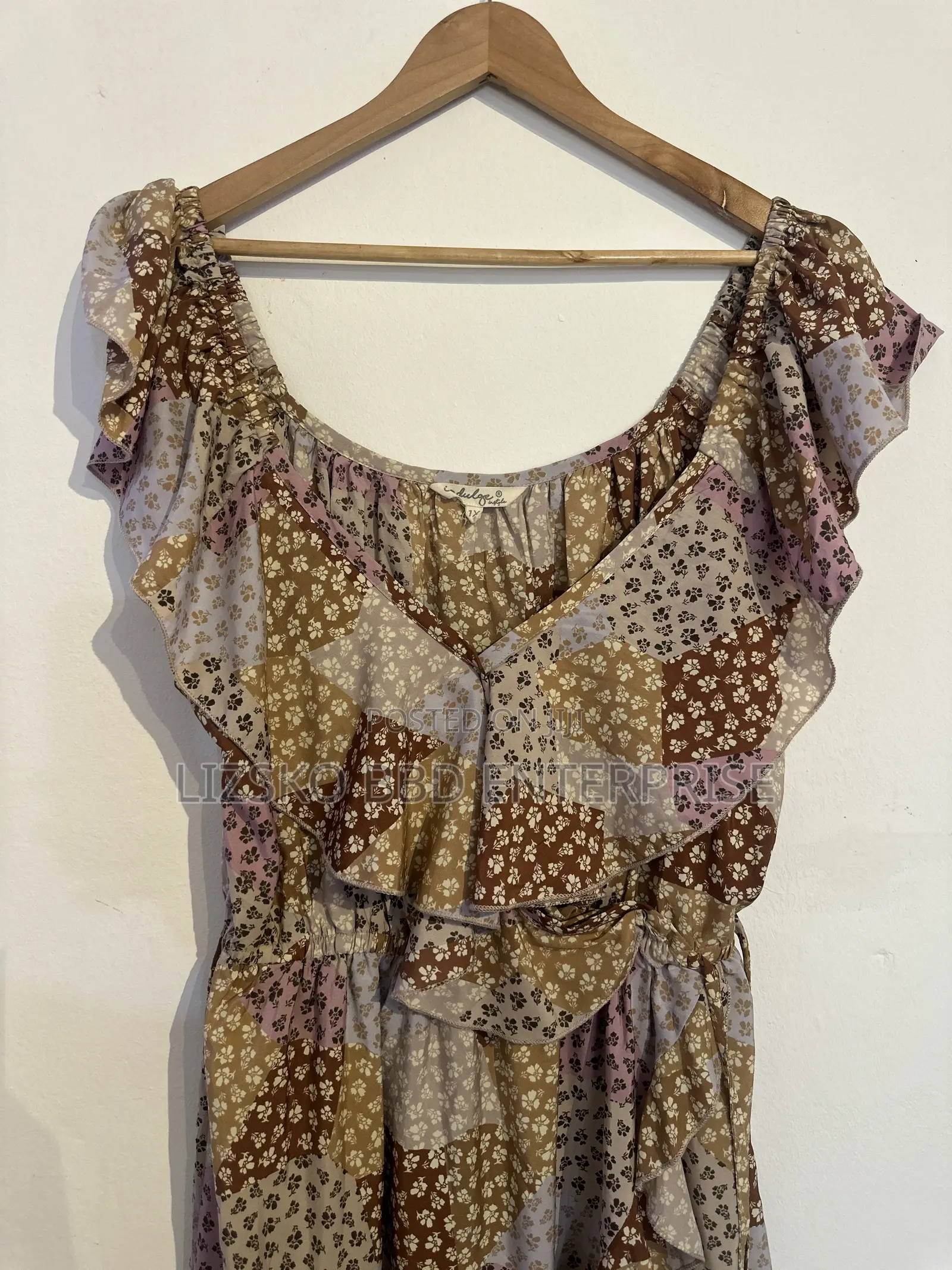 Flowy Midi Dress Featuring a Multi-Pattern Floral Print