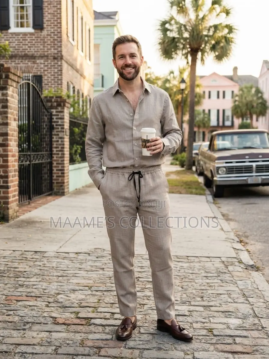 Linen Long Sleeve Top and Down Trousers Co-Ord Set