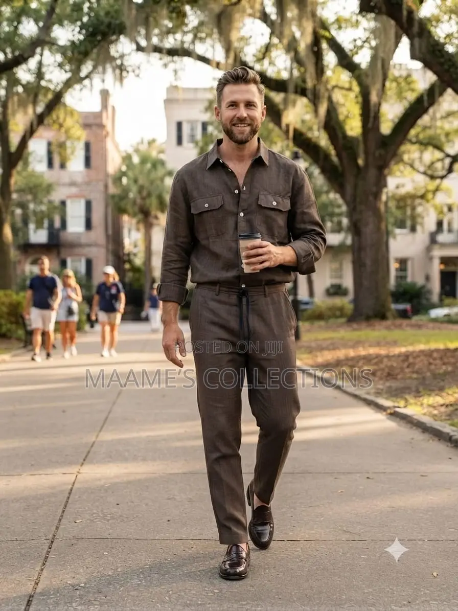 Linen Long Sleeve Top and Down Trousers Co-Ord Set