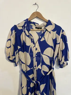 Blue and Cream Leaf Pattern Dress