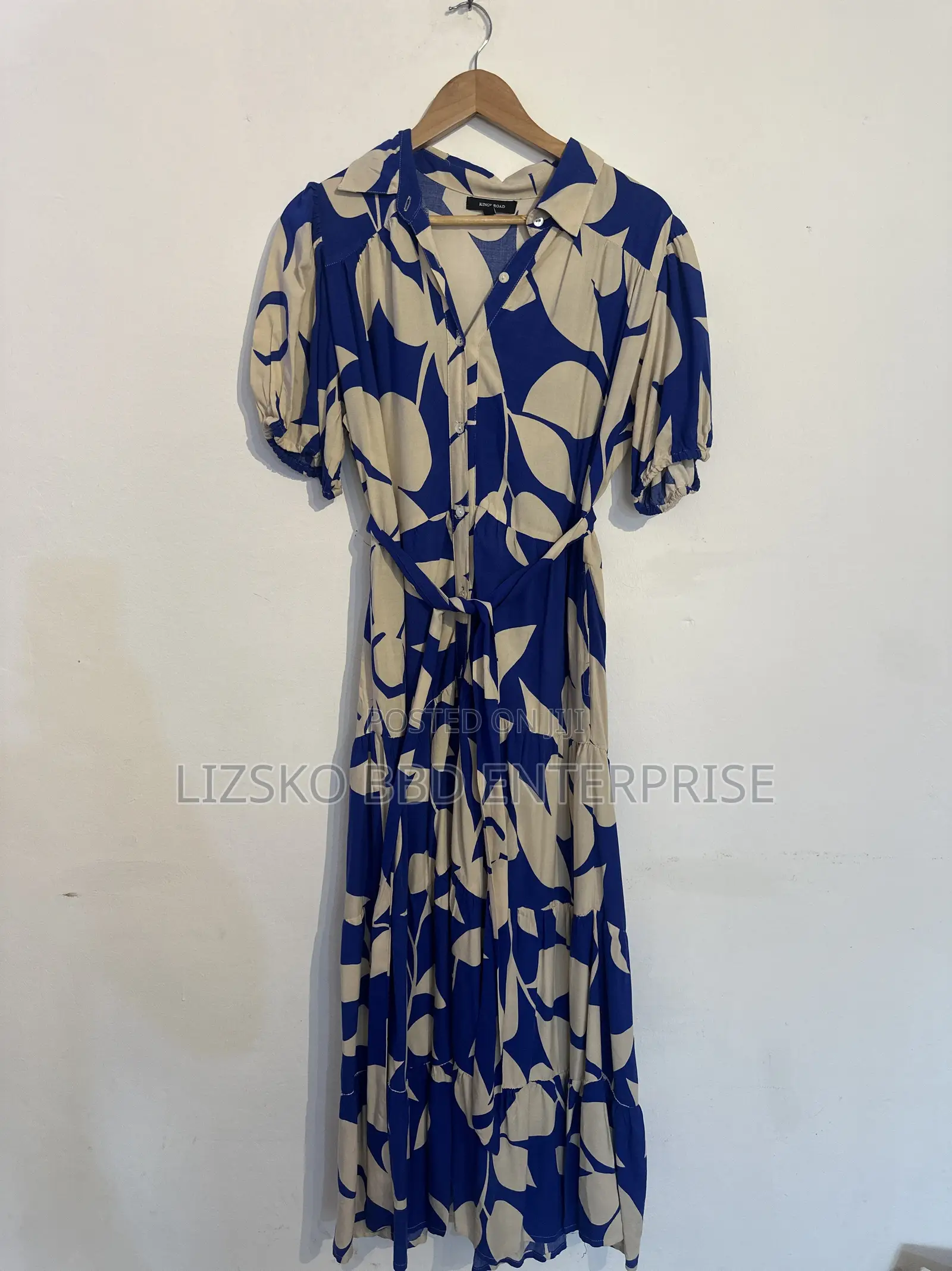 Blue and Cream Leaf Pattern Dress