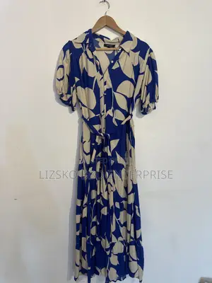 Blue and Cream Leaf Pattern Dress