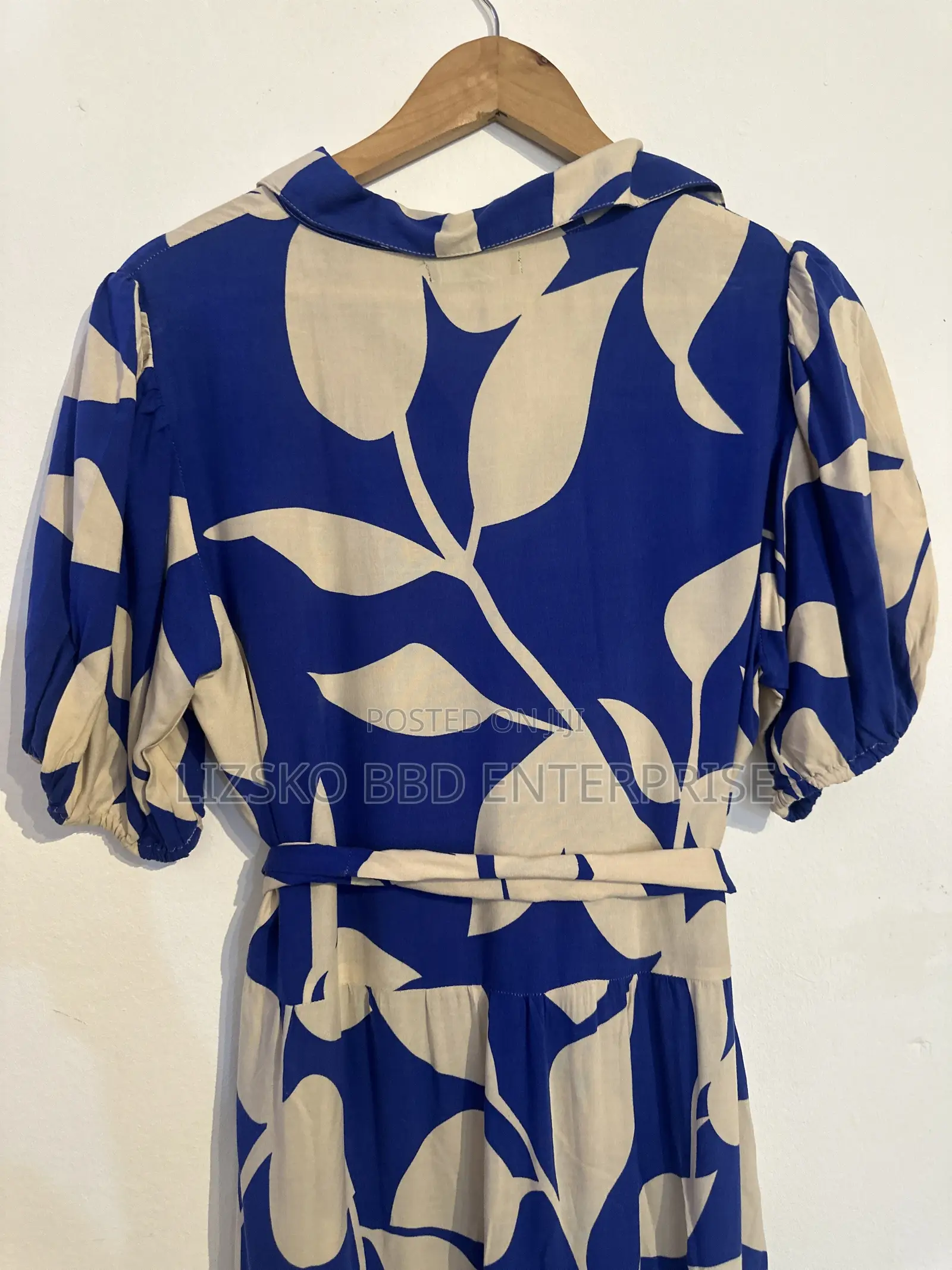 Blue and Cream Leaf Pattern Dress