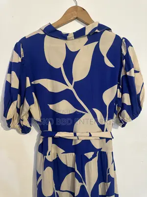 Blue and Cream Leaf Pattern Dress