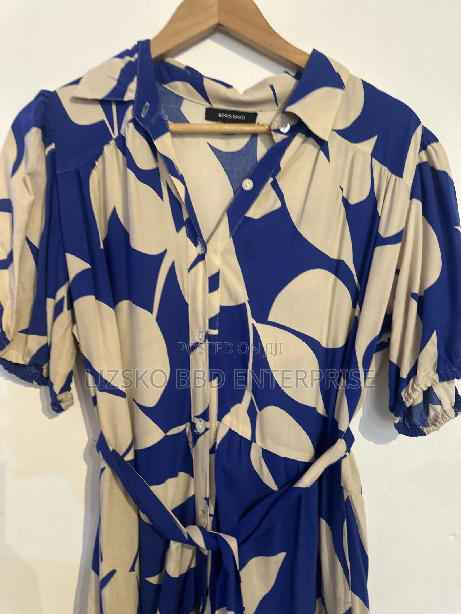 Blue and Cream Leaf Pattern Dress