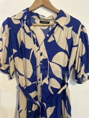 Blue and Cream Leaf Pattern Dress