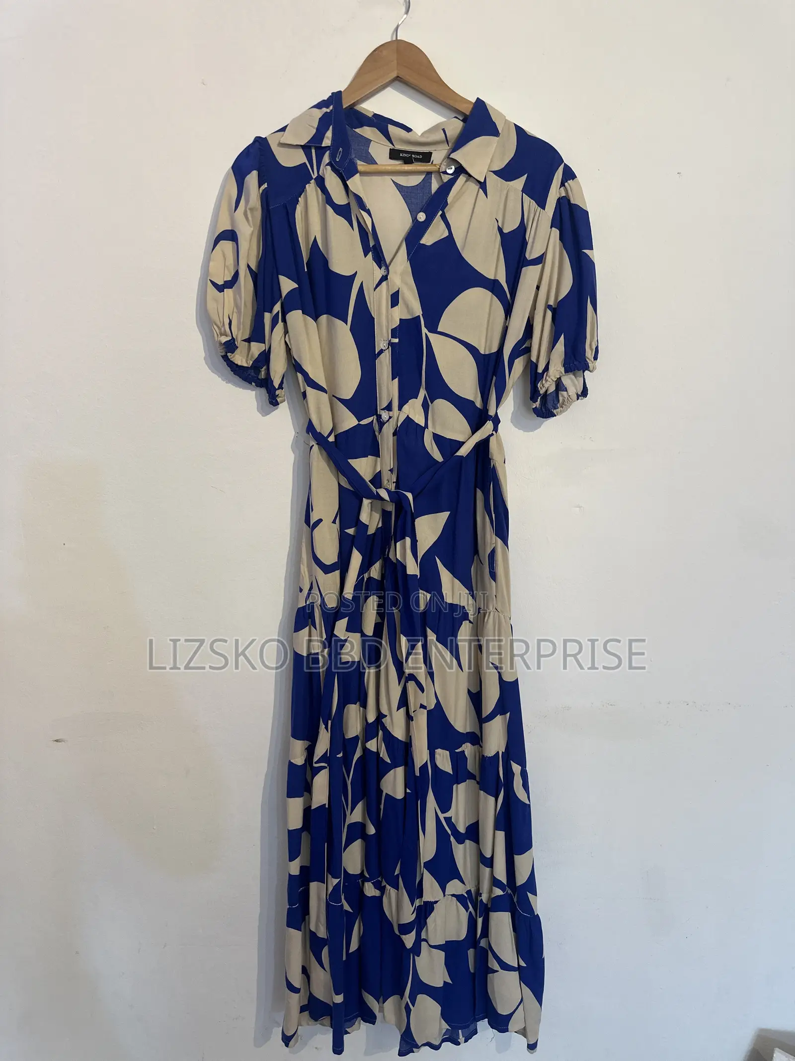 Blue and Cream Leaf Pattern Dress