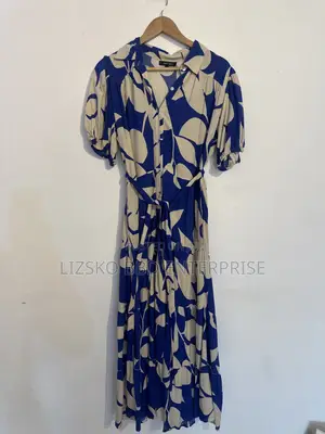 Blue and Cream Leaf Pattern Dress