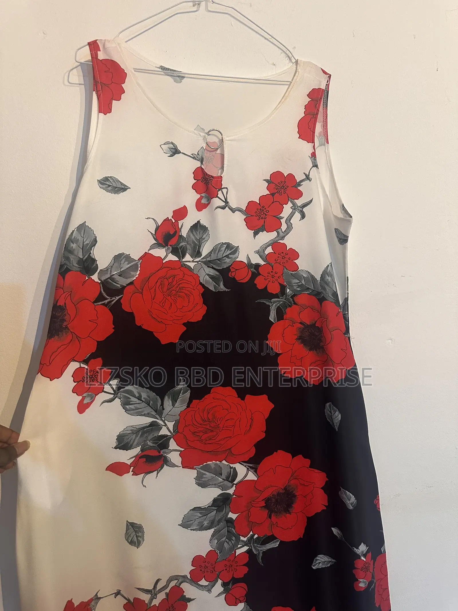 Bold Red Rose and Floral Print Dress