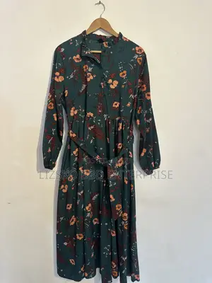 Dark Green Long-Sleeve Midi Dress by SHEIN
