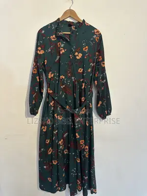 Dark Green Long-Sleeve Midi Dress by SHEIN