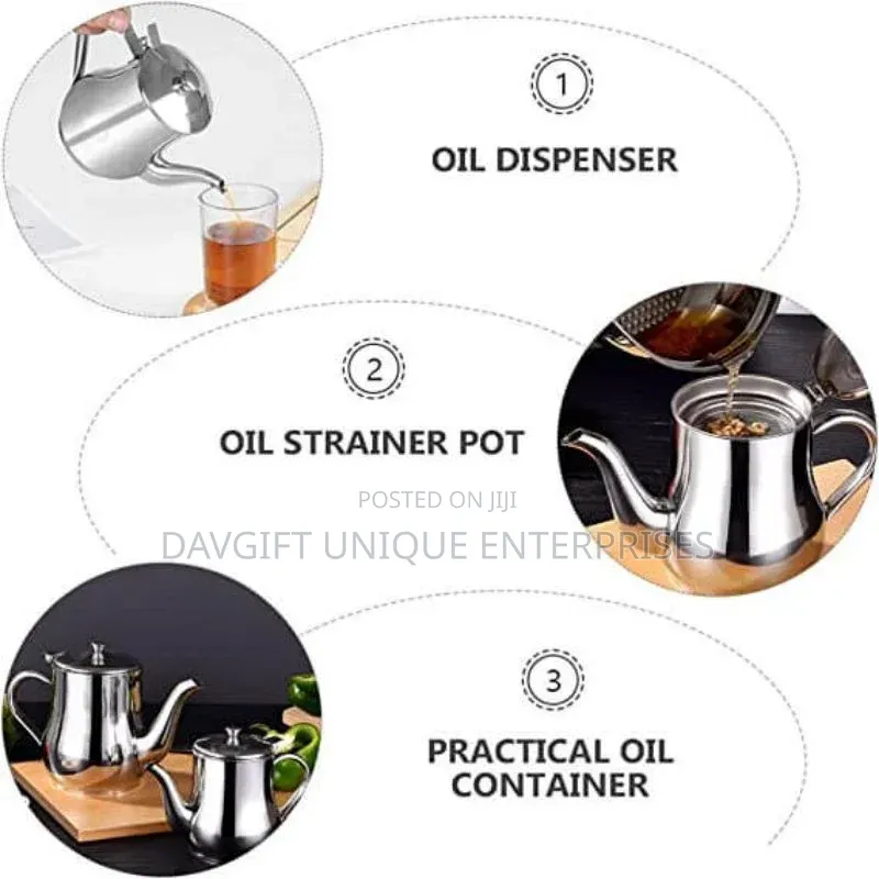 Stainless Steel 700ml Oil Jug With Strainer