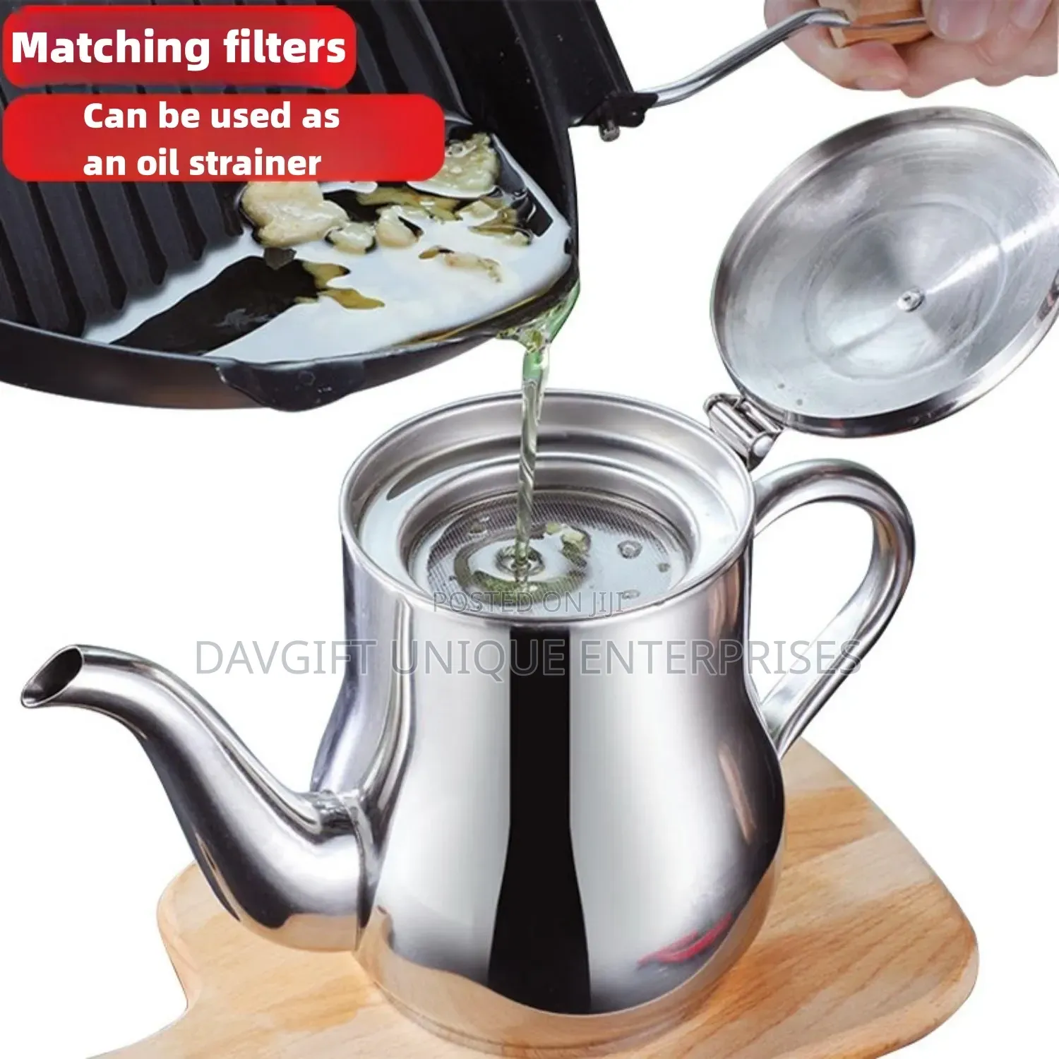 Stainless Steel 700ml Oil Jug With Strainer